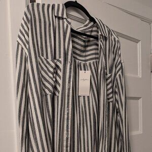 Carly Jean Los Angeles CJLA Linen Stripe Shirt XL